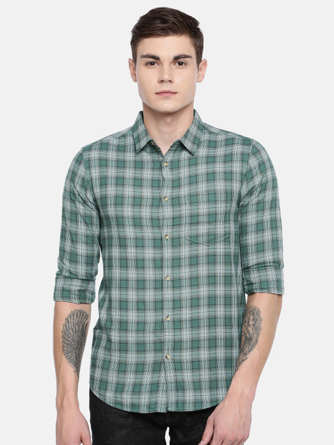 

SPYKAR Men Green & White Slim Fit Checked Casual Shirt
