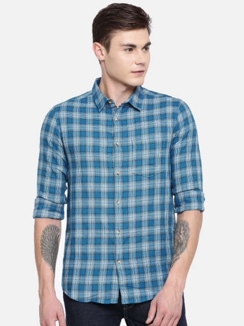 

SPYKAR Purist Men Blue & White Slim Fit Checked Casual Shirt