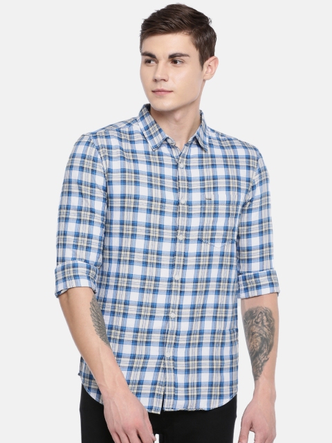 

SPYKAR Men Blue & White Slim Fit Checked Casual Shirt