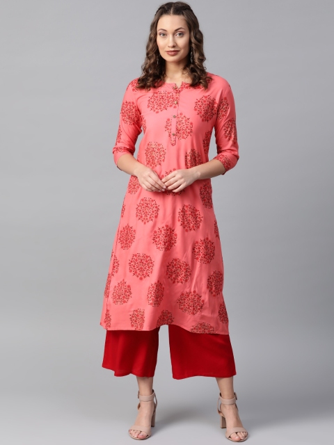 

Anubhutee Women Pink & Maroon Printed Kurta with Palazzos