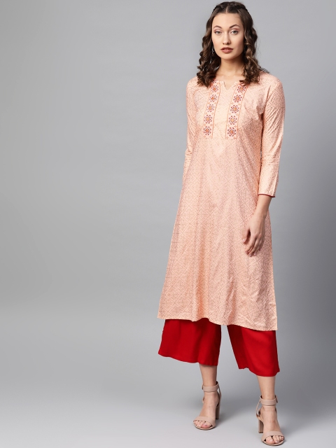 

Anubhutee Women Peach-Coloured & Maroon Printed Kurta with Palazzos