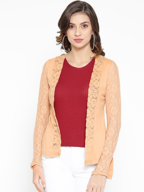 

Skidlers Women Beige Solid Open Front Shrug