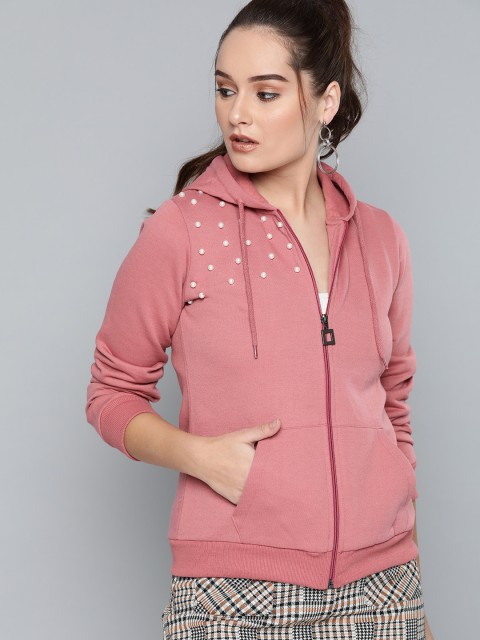 

Carlton London Women Pink Solid Hooded Sweatshirt