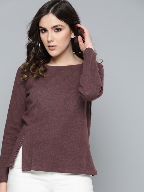 

Carlton London Women Burgundy Solid Sweatshirt