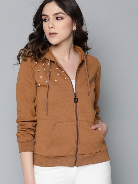 

Carlton London Women Mustard Brown Solid Hooded Sweatshirt