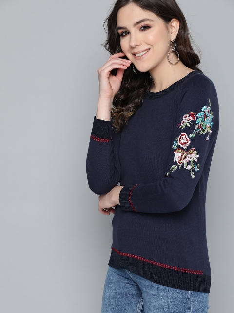 

Carlton London Women Navy Blue Solid Sweater