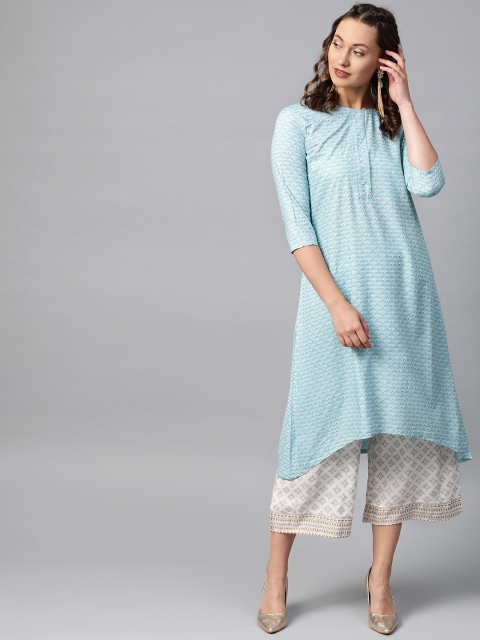 

Anubhutee Women Blue & White Screen Print Kurta with Palazzos