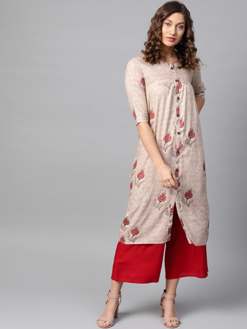 

Anubhutee Women Beige & Red Printed Kurta with Palazzos