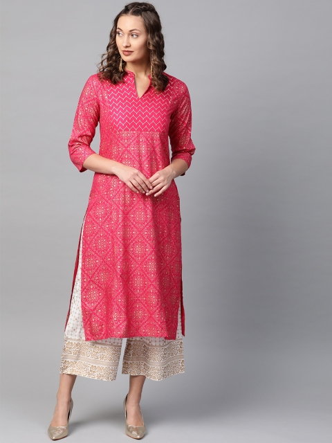 

Anubhutee Women Pink & White Foil Print Kurta with Palazzos