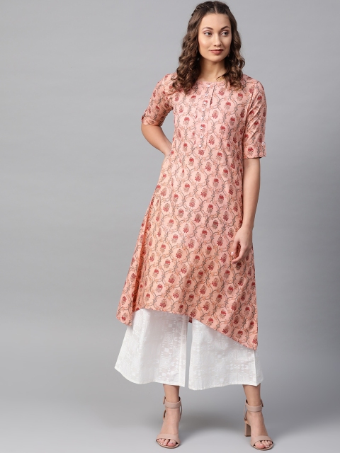 

Anubhutee Women Peach-Coloured & White Printed Kurta with Palazzos