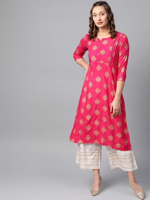 

Anubhutee Women Pink & White Printed Kurta with Palazzos