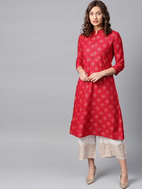 

Anubhutee Women Red & Off-White Foil Print Kurta with Palazzos