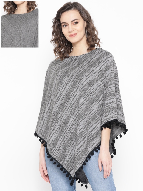 

Skidlers Women Grey Reversible Self Design Poncho Sweater