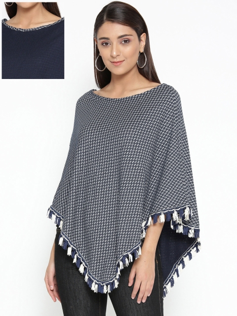 

Skidlers Women Navy Blue & White Printed Reversible Poncho Top