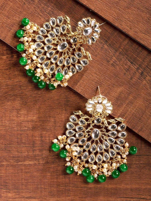 

Zaveri Pearls Gold-Plated & Green Crescent Shaped Drop Earrings