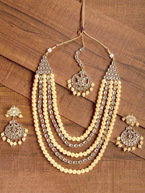 

Zaveri Pearls Gold-Plated Pearl & Kundan Studded Jewellery Set
