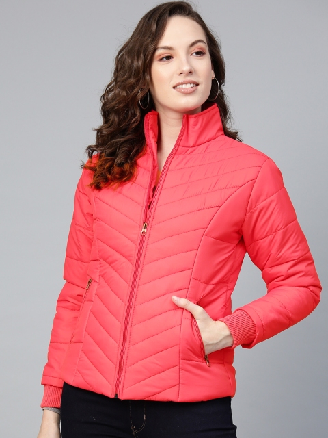 

VOXATI Women Coral Pink Solid Padded Jacket