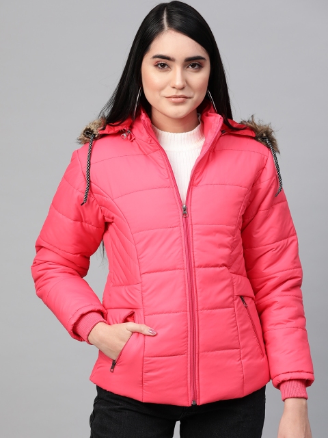 

VOXATI Women Pink Solid Parka Jacket with Detachable Hood