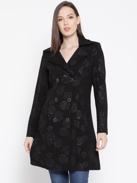 

Trufit Women Black Floral Textured Princess Coat