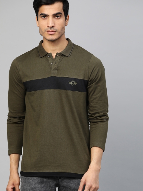 

Roadster Men Olive Green And Black Solid Polo Collar Pure Cotton T-shirt