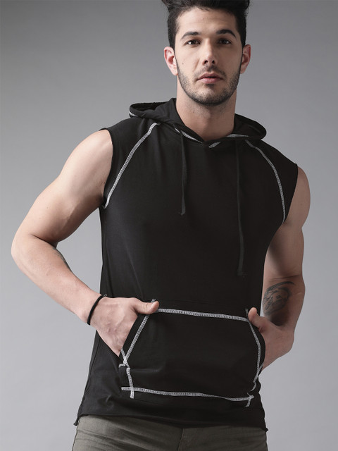 

Roadster Men Black Solid Hooded T-shirt
