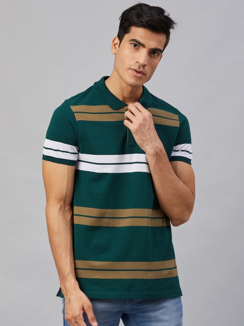 

Roadster Men Green & Brown Striped Polo Collar T-shirt