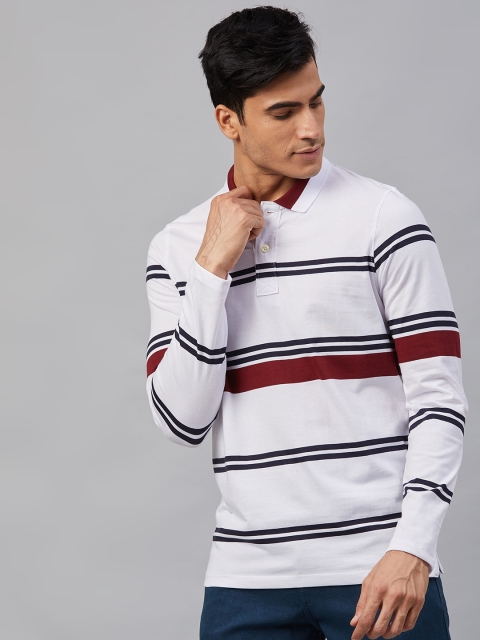 

Roadster Men White & Navy Striped Polo Collar T-shirt