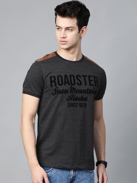Men Charcoal Grey Typography Printed T-shirt
