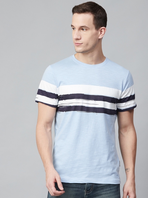

Roadster Men Blue and White Striped Round Neck T-shirt