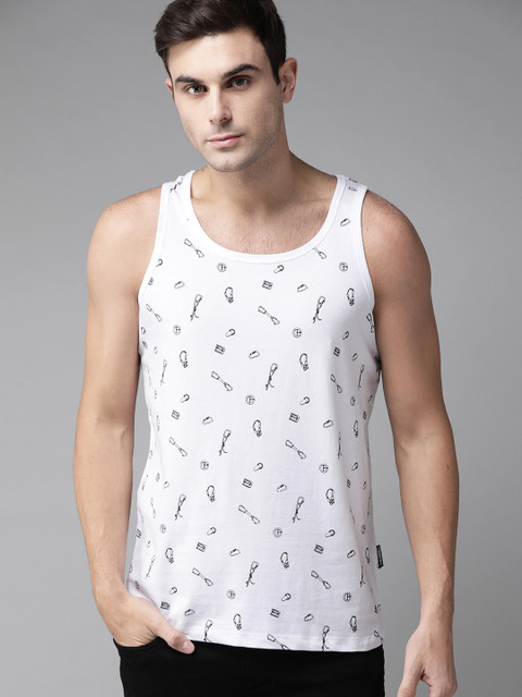 

The Roadster Lifestyle Co Men White Black Printed Round Neck Pure Cotton T-shirt
