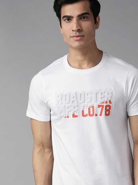 

Roadster Men White Embossed Printed Round Neck T-shirt