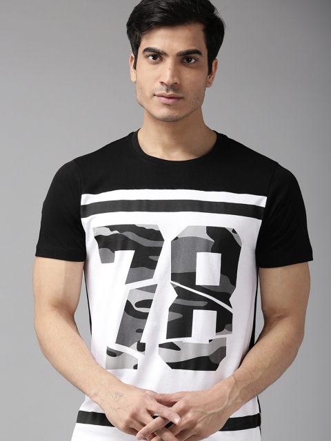 

Roadster Men White & Black Varsity Printed Round Neck T-shirt