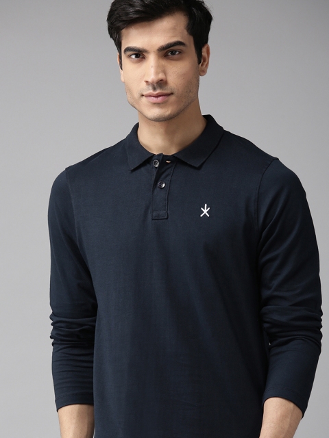 

Roadster Men Navy Blue Solid Polo Collar T-shirt