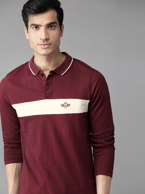 

Roadster Men Maroon & Off-White Striped Detail Polo Collar T-shirt