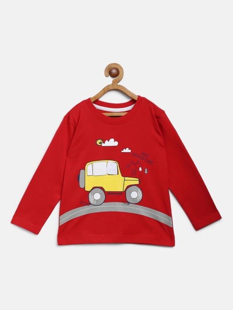 

Nauti Nati Boys Red Printed Round Neck Pure Cotton T-shirt