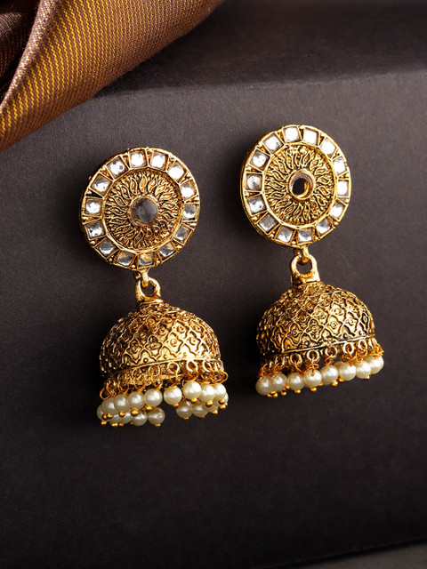 

Priyaasi Gold-Plated Kundan-Studded Handcrafted Dome-Shaped Jhumkas