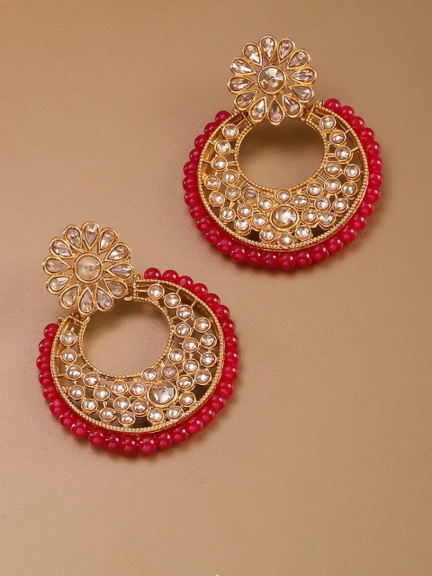 

Priyaasi Red Gold-Plated Kundan Studded & Beaded Circular Chandbalis