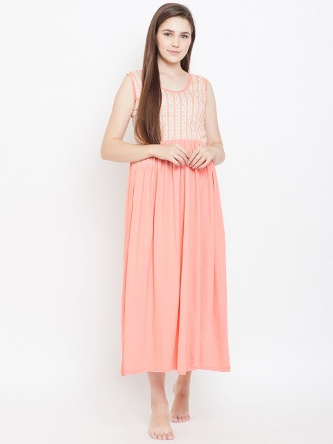 

9teenAGAIN Peach-Coloured Printed Detail Maxi Nightdress