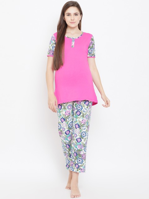 

9teenAGAIN Women Purple & Blue Solid Night Suit
