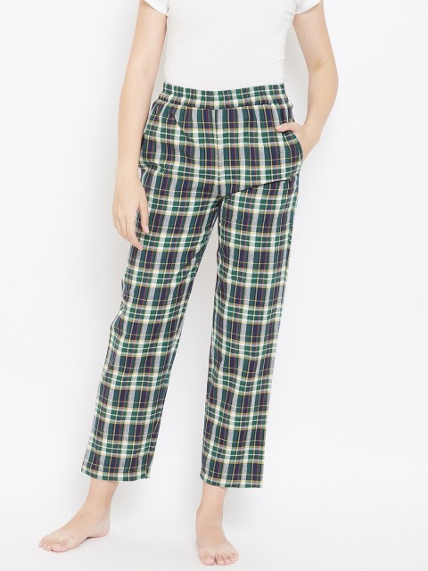 

9teenAGAIN Women Green & Off-White Checked Lounge Pants