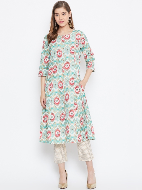 

Be Indi Women Blue & Beige Printed Kurta with Trousers