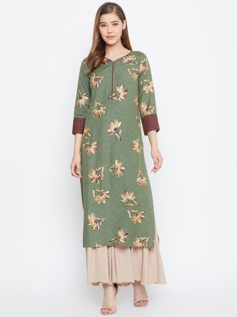 

Be Indi Women Green & Beige Printed Straight Kurta