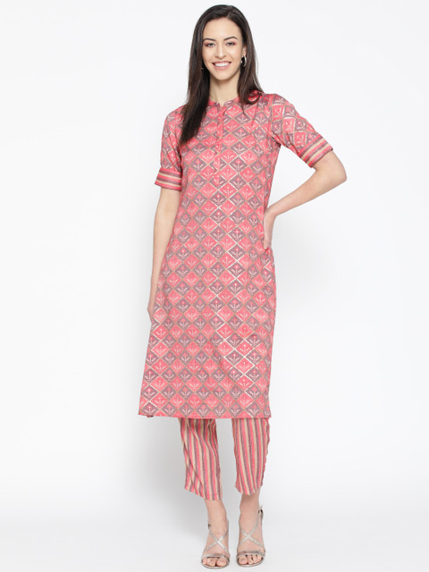 

Be Indi Women Pink & Blue Printed Kurta with Trousers