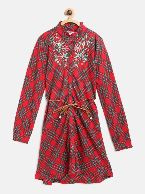 

Natilene Girls Red & Green Checked A-Line Dress