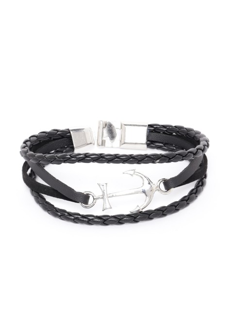 

Jewels Galaxy Men Black & Silver-Toned Copper-Plated Multistrand Bracelet
