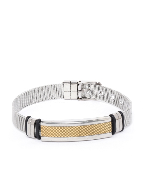 

Jewels Galaxy Men Gold-Toned Silver-Plated Textured Bracelet