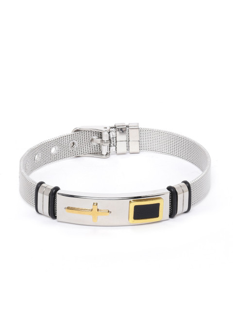 

Jewels Galaxy Men Gold-Toned Silver-Plated Cross Detail Bracelet