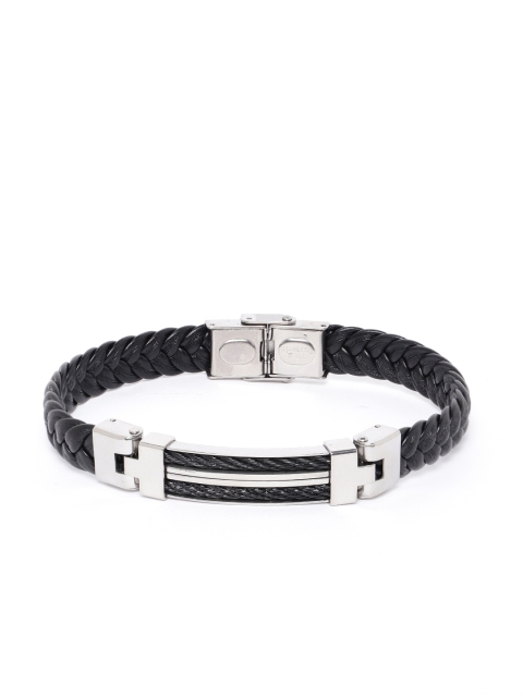 

Jewels Galaxy Men Black & Silver-Toned Copper-Plated Bracelet