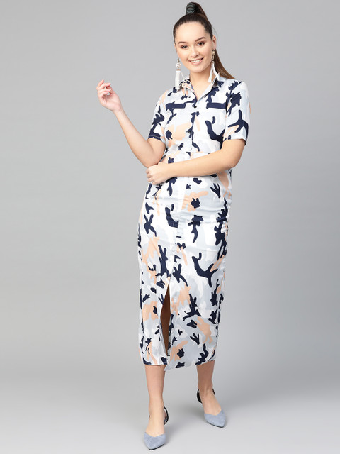 

Zima Leto Women Blue & Off-White Printed Shirt Dress