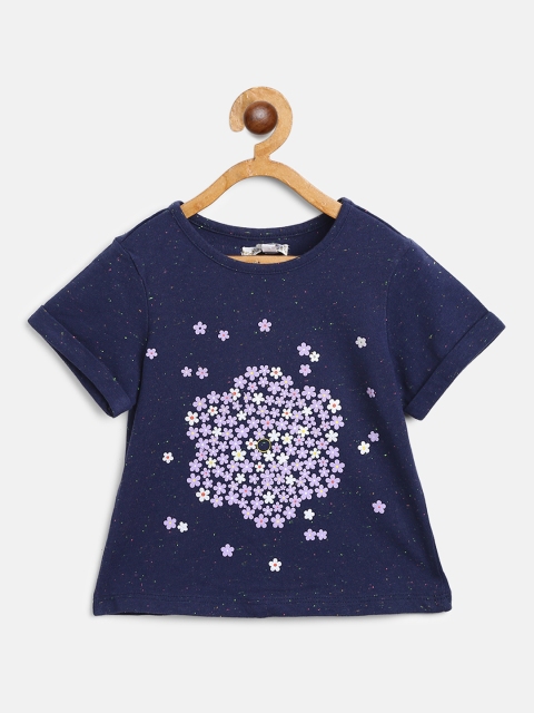 

Nauti Nati Girls Navy Blue & Purple Printed Round Neck T-shirt